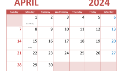 April 2024 Calendar Free Template A4353