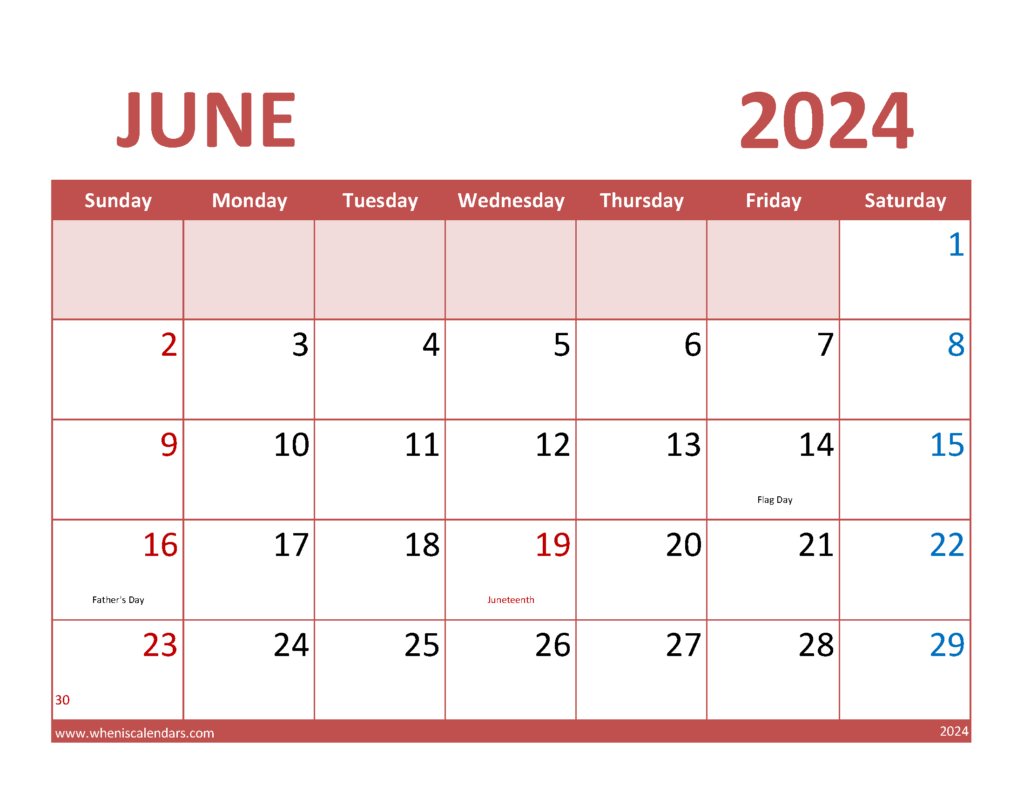Download June 2024 Free Calendar Letter Horizontal 64073