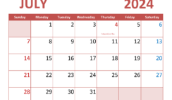 Download July 2024 Free Calendar Letter Horizontal 74073