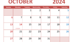 October 2024 Calendar Free Template O1353