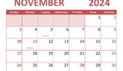 November 2024 Calendar Free Template N1353