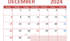 December 2024 Calendar Free Template D1353