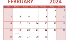 February Template Calendar 2024 F2354