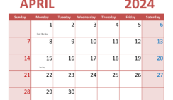 April Template Calendar 2024 A4354