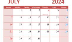 July Template Calendar 2024 J7354
