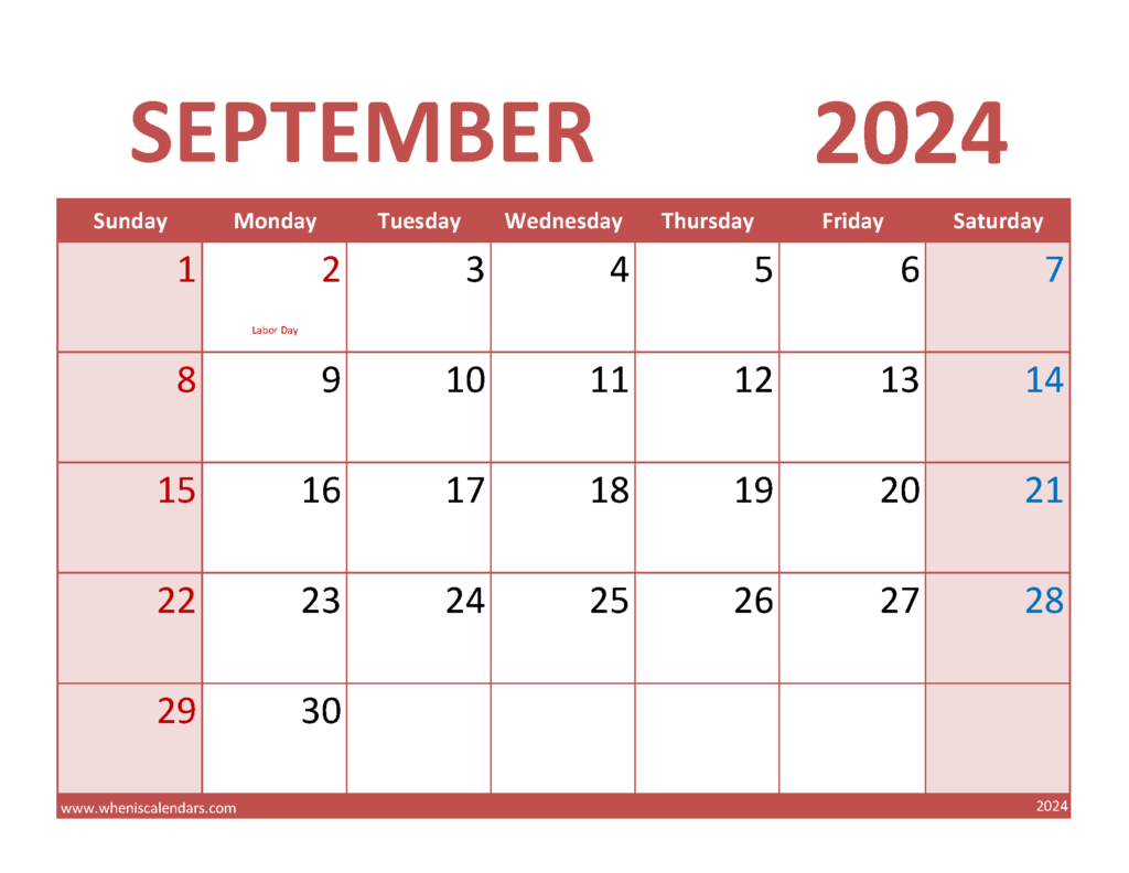 Download Blank September 2024 Calendar Printable pdf Letter Horizontal 94074