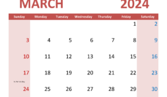 Blank Calendar March 2024 PDF M3355