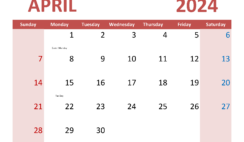 Blank Calendar April 2024 PDF A4355