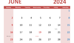 Blank Calendar June 2024 PDF J6355