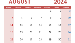 Blank Calendar August 2024 PDF A8355