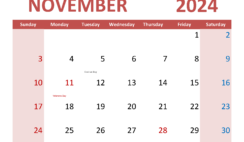 Blank Calendar November 2024 PDF N1355