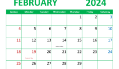 Free Printable February 2024 Monthly Calendar F2356