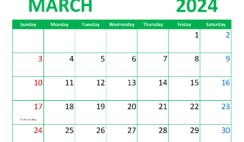 Free Printable March 2024 Monthly Calendar M3356