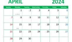 Free Printable April 2024 Monthly Calendar A4356