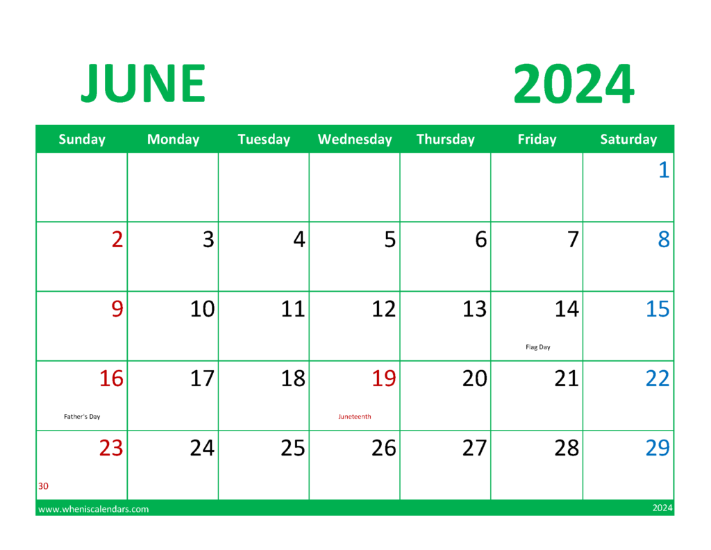 Download Calendar June 2024 Printable Free Letter Horizontal 64076