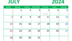 Free Printable July 2024 Monthly Calendar J7356