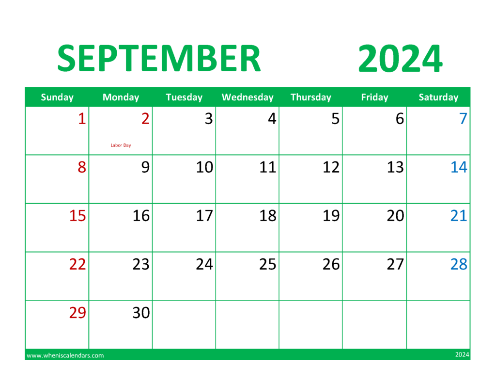 Download Calendar September 2024 Printable Free Letter Horizontal 94076