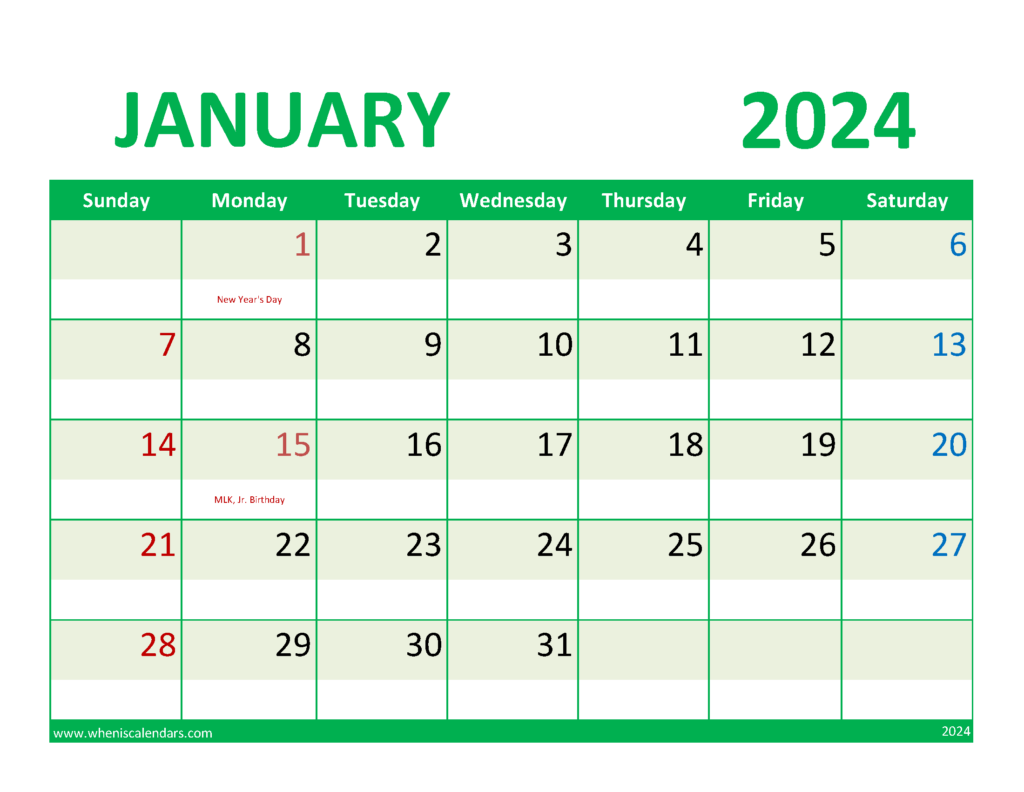Download Free Printable January Calendar Letter Horizontal J4077