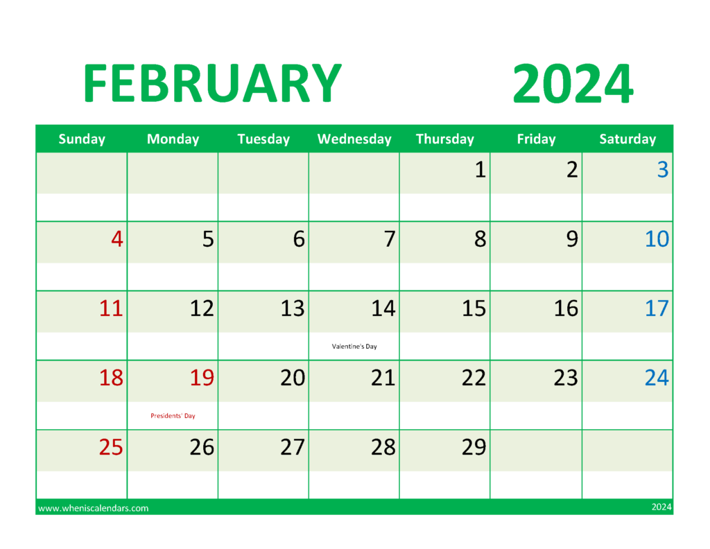 Download Free Printable February Calendar Letter Horizontal 24077