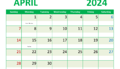 April 2024 Weekly planner Printable A4357