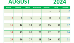 August 2024 Weekly planner Printable A8357