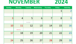 November 2024 Weekly planner Printable N1357
