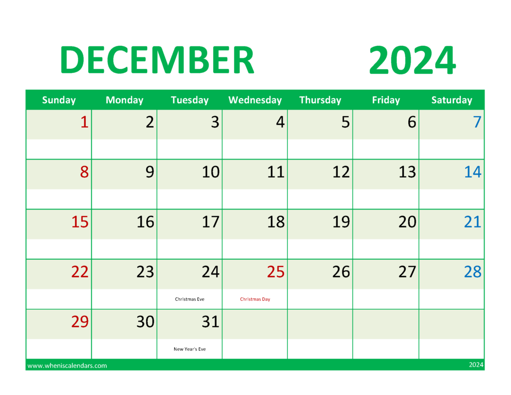 Download Free Printable December Calendar Letter Horizontal 124077