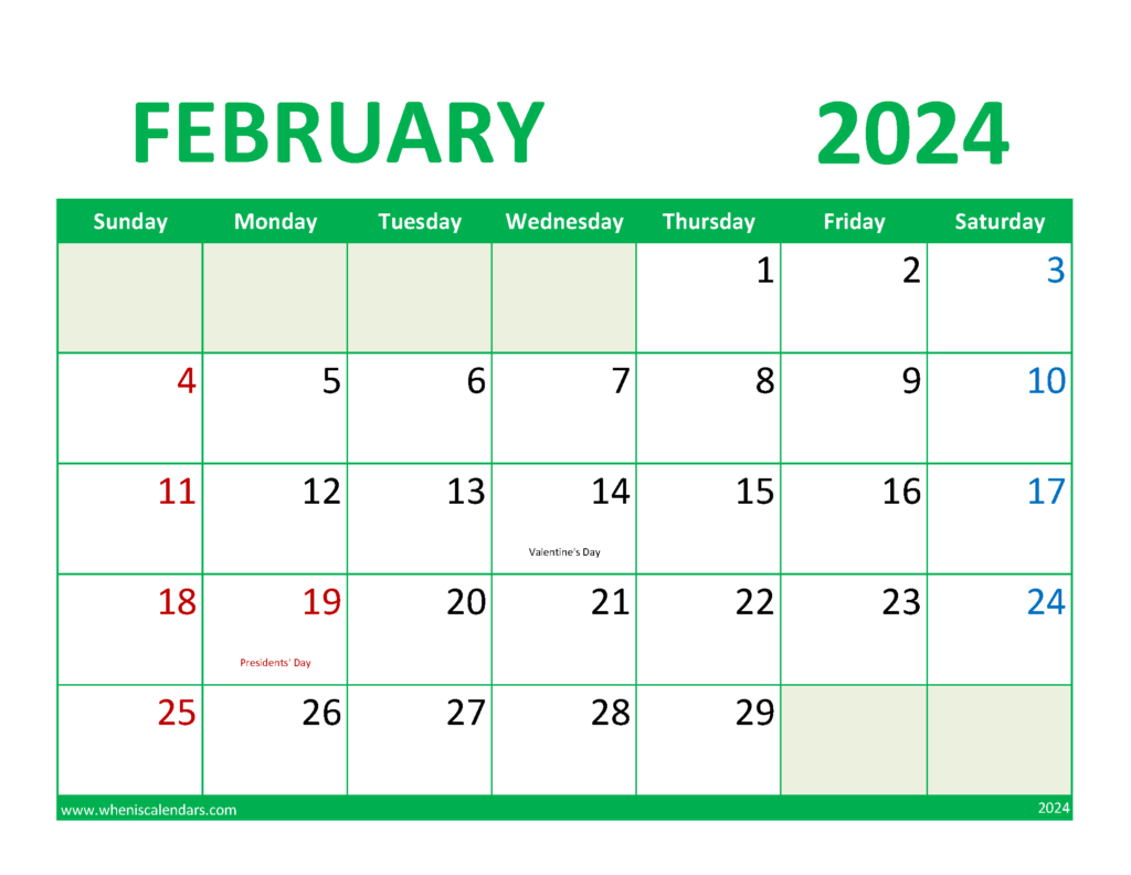 Download Blank Calendar Feb 2024 Letter Horizontal 24078