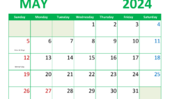 month of May Printable Calendar 2024 M5358