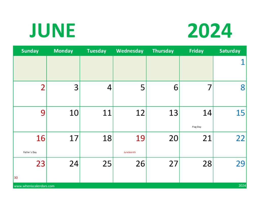 Download Blank Calendar Jun 2024 Letter Horizontal 64078