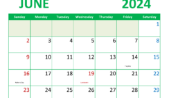 month of June Printable Calendar 2024 J6358