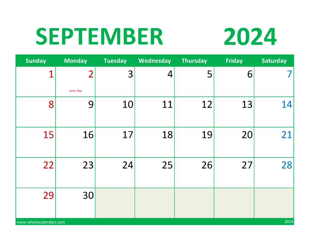 Download Blank Calendar Sept 2024 Letter Horizontal 94078