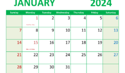 Download January 2024 excel Calendar Letter Horizontal J4079