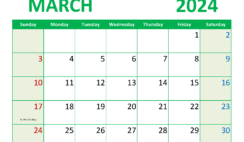 March 2024 Calendar Printable with notes M3359