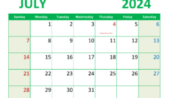 July 2024 Calendar Printable with notes J7359