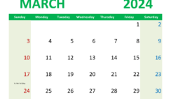 Calendar 2024 March Free Printable M3360