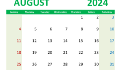 Calendar 2024 August Free Printable A8360
