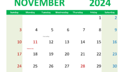 Calendar 2024 November Free Printable N1360