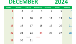 Calendar 2024 December Free Printable D1360
