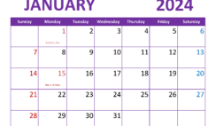 Download January Calendar 2024 Printable Free Letter Horizontal J4081