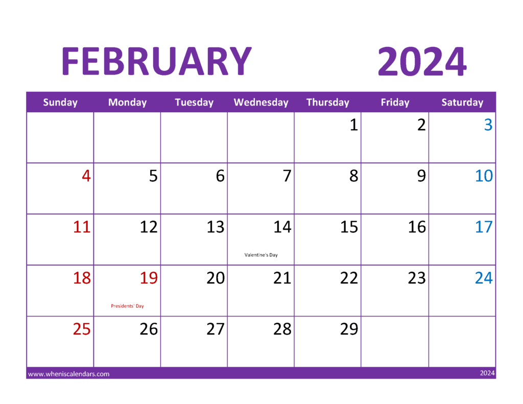 Download February Calendar 2024 Printable Free Letter Horizontal 24081