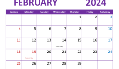 February 2024 Monthly Calendar Free Printable F2361