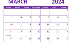 March 2024 Monthly Calendar Free Printable M3361
