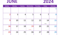 June 2024 Monthly Calendar Free Printable J6361