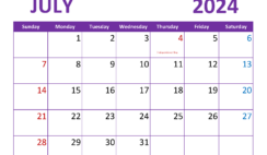 July 2024 Monthly Calendar Free Printable J7361