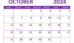 October 2024 Monthly Calendar Free Printable O1361