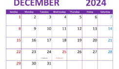 December 2024 Monthly Calendar Free Printable D1361