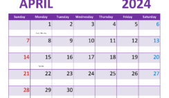 Printable Calendar Apr 2024 Free A4362