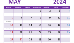Printable Calendar May 2024 Free M5362