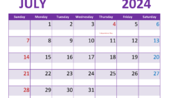 Printable Calendar Jul 2024 Free J7362